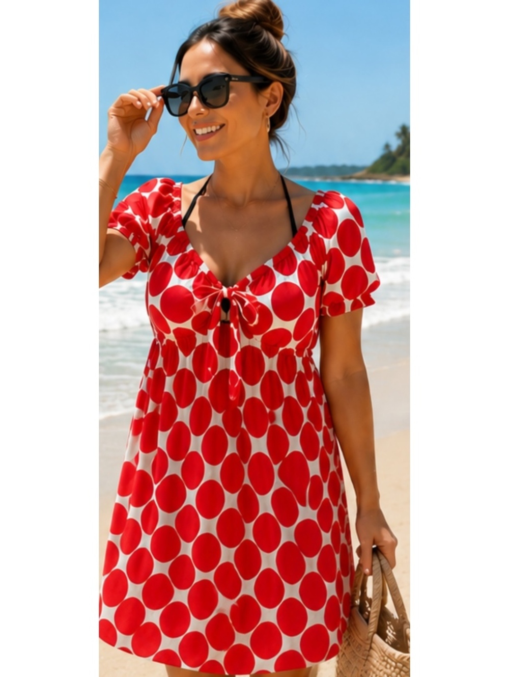 La Blanca by Rod Beattie Red and White Polka Dot Cover Up Dress Size L